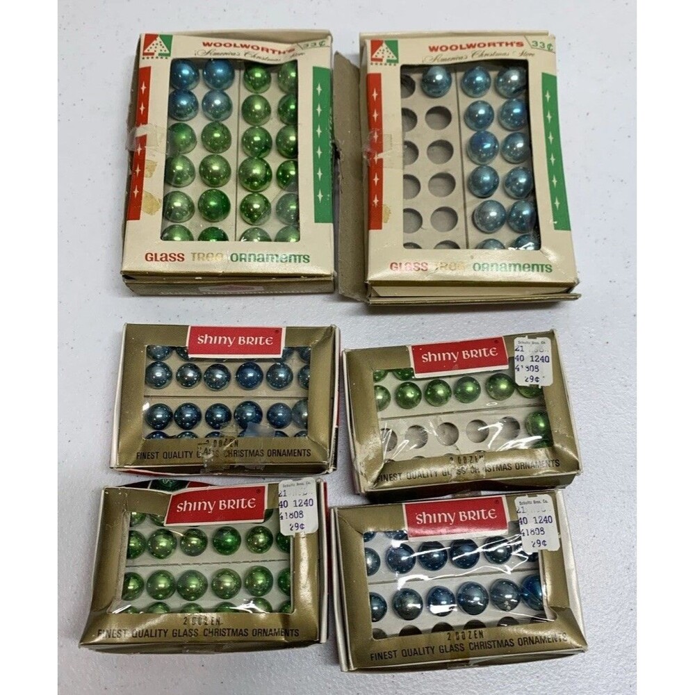Vintage Mini Mercury Ornament Lot With Boxes Blue Green Prop Box Shiny Brite